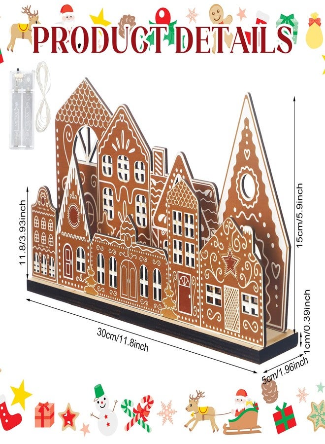 Rossesay Christmas Gingerbread House Tabletop Decorations with Light Wooden Christmas Village Centerpieces Gingerbread Xmas Decor for Table Farmhouse Rustic Xmas Decoration with Base - Image 2
